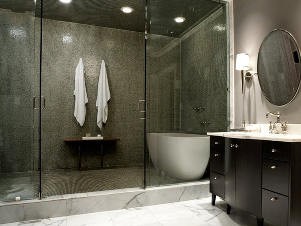 Phòng tắm kính đẳng cấp bao gồm bồn tắm bên trong phòng tắm